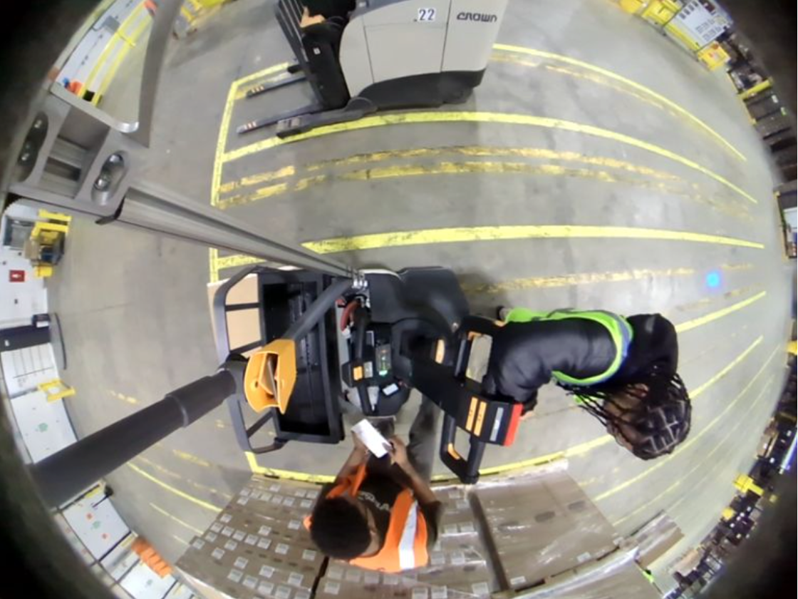 Electric pallet jack overhead camera view