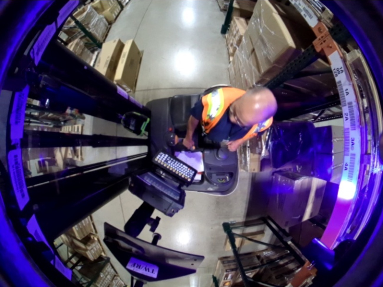 Stand up forklift overhead camera view