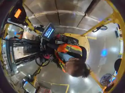Overhead still: a lift crossing a floor joint